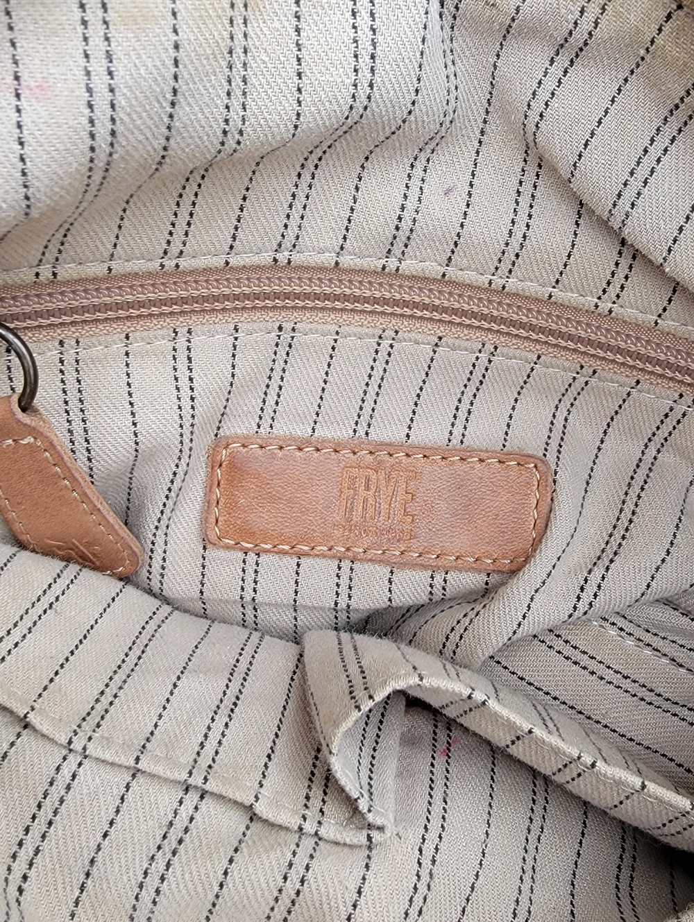 Frye Melissa Distressed Beige Leather Small Tote Crossbody - Picture 12 of 16